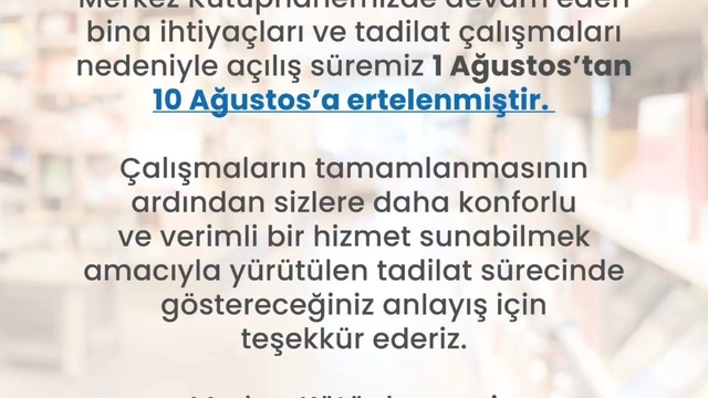 Merkez Kütüphane 10 Ağustos'ta kaplarını açacak