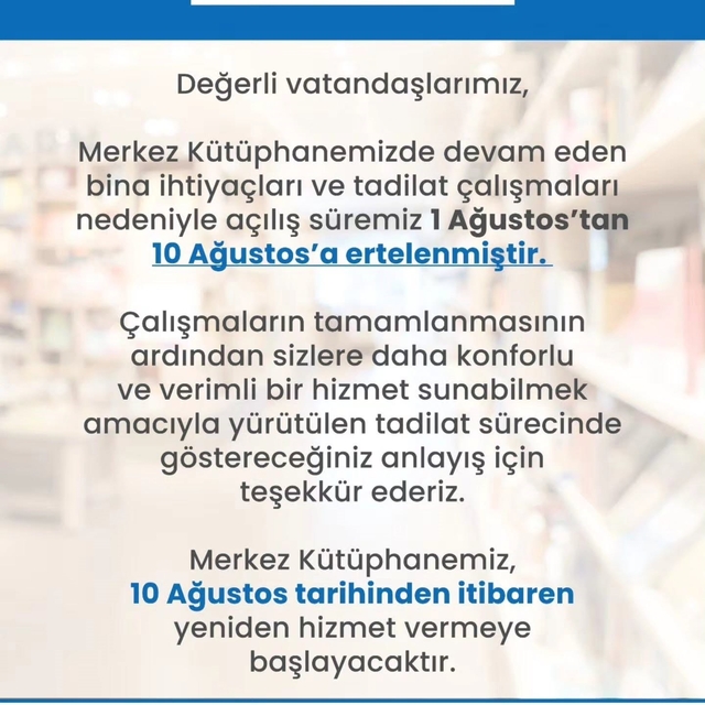 Merkez Kütüphane 10 Ağustos'ta kaplarını açacak