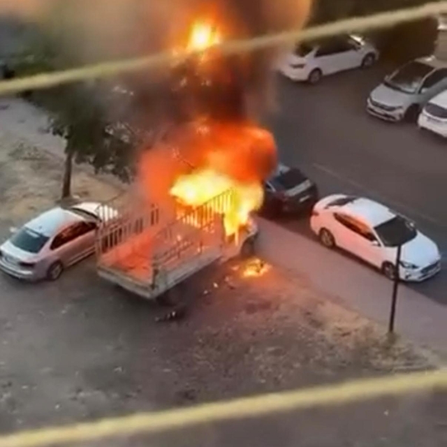 Diyarbakır'da park halindeki kamyonet alevlere teslim oldu