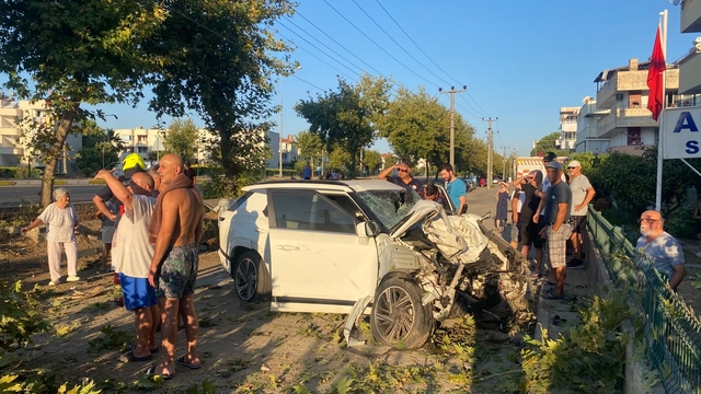 Edremit'te otomobil ağaca çarptı