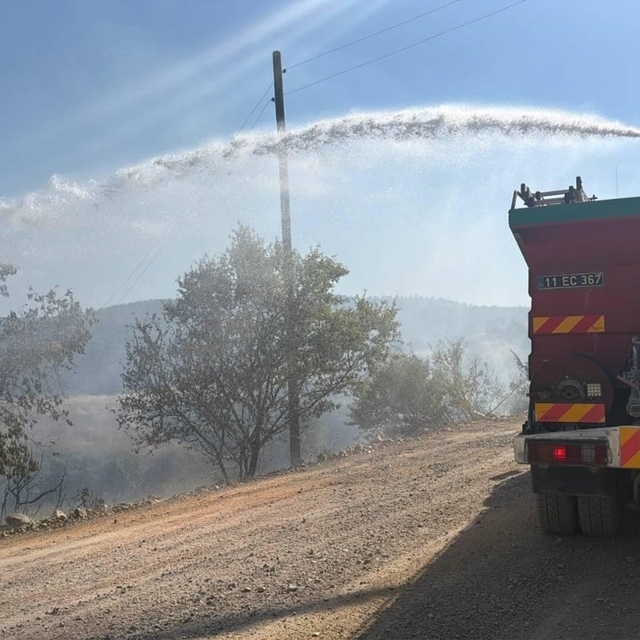 Bilecik'te devrilen elektrik direği yangına neden oldu