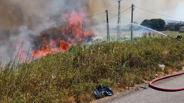 Burhaniye'de ot yangını trafiği etkiledi