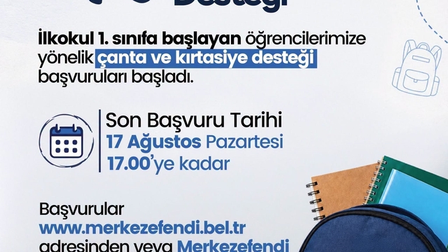 Merkezefendi'de çanta ve kırtasiye desteği başladı