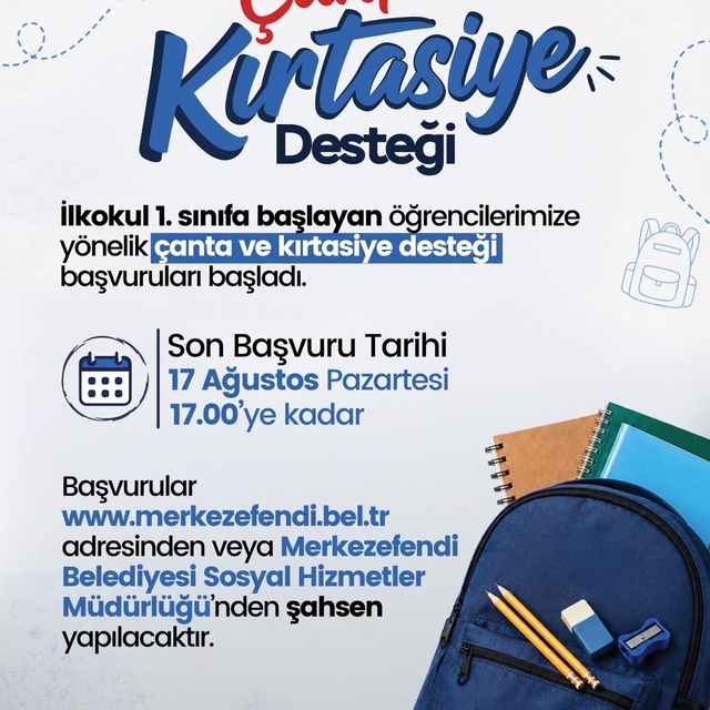 Merkezefendi'de çanta ve kırtasiye desteği başladı