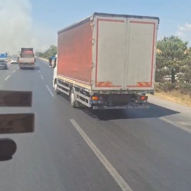Karayolundaki otluk alanda çıkan yangın ormana sıçramadan söndürüldü