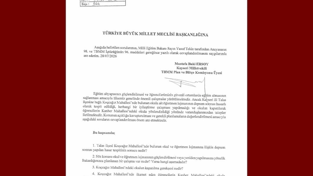 MHP'li Ersoy'dan Koçcağız mahallesindeki okul için soru önergesi
