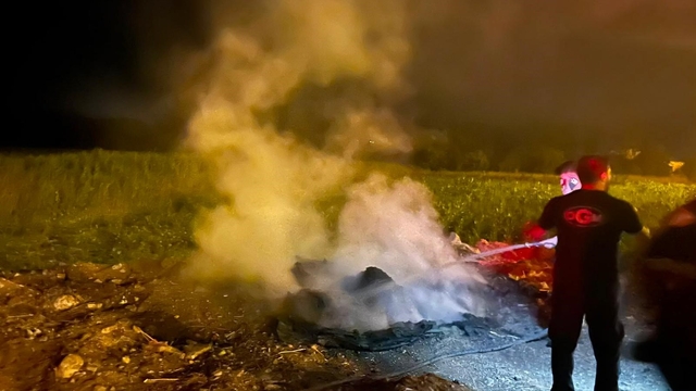 Bilecik'te yol kenarındaki çöp birikintisi alev aldı