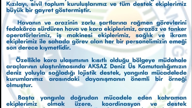Marmaris Kaymakamlığı'ndan yangın ekiplerine teşekkür