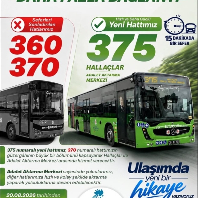 Denizli'de 360 ve 370 numaralı otobüsler iptal edildi, yeni 375 hattı başlı...