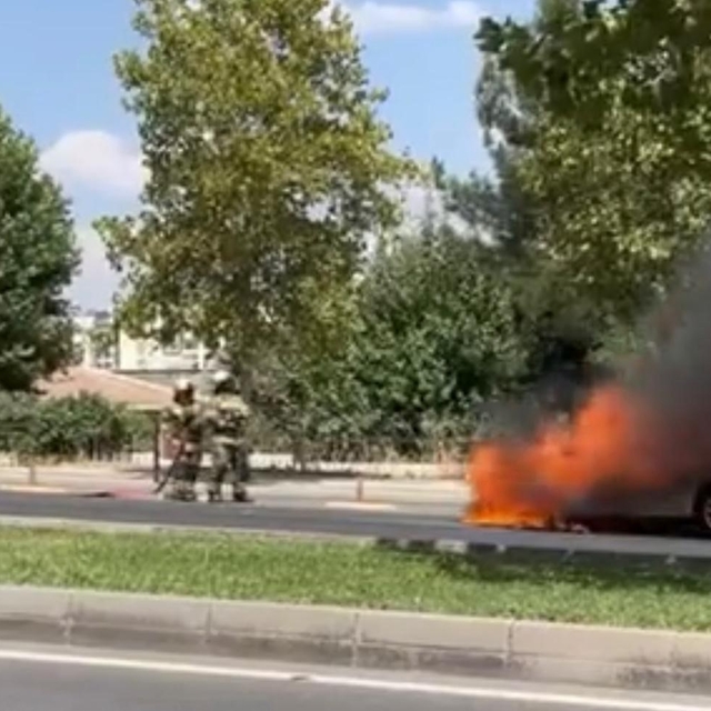 Diyarbakır'da park halindeki otomobil alevlere teslim oldu