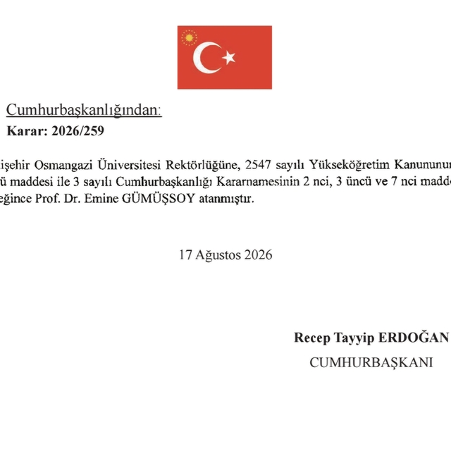 Eskişehir Osmangazi Üniversitesi'ne (ESOGÜ) yeni rektör atandı
Prof. Dr. Em...