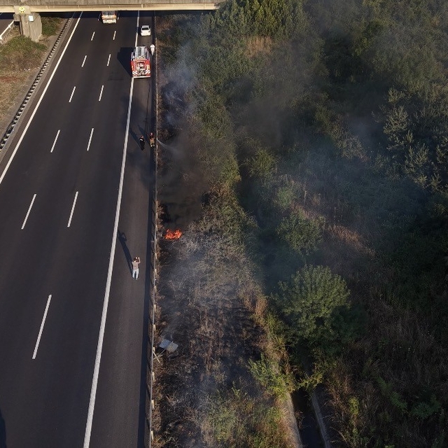Otoyolda korkutan yangın: Yol kenarına atılan izmarit yangın çıkarttı