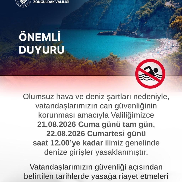 Zonguldak'ta iki gün boyunca denize girişler yasaklandı