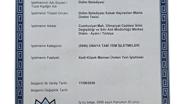 Didim'in mama üretim tesisine onay belgesi verildi