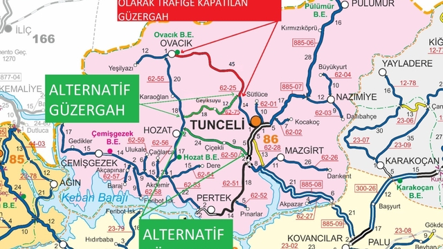 Tunceli-Ovacık yolunda ulaşım 2 gün süreyle durdurulacak