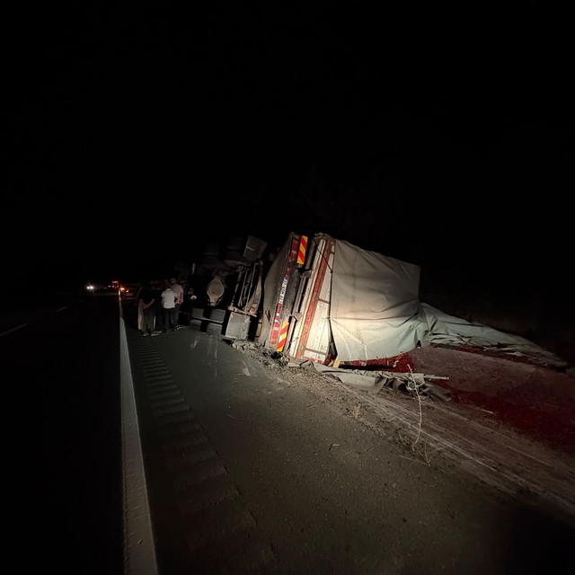 Kastamonu'da devrilen kamyonun sürücüsü yara almadan kurtuldu