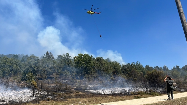 Karabük'te orman yangınına helikopterle müdahale ediliyor