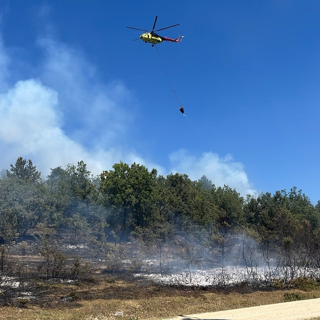 Karabük'te orman yangınına helikopterle müdahale ediliyor
