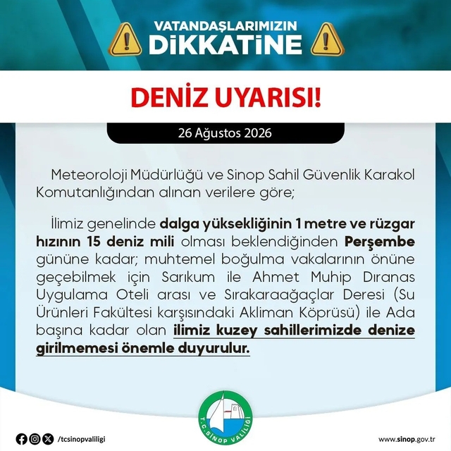 Sinop'ta deniz uyarısı