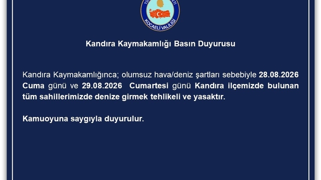 Kandıra'da denize girişler iki gün süreyle yasaklandı