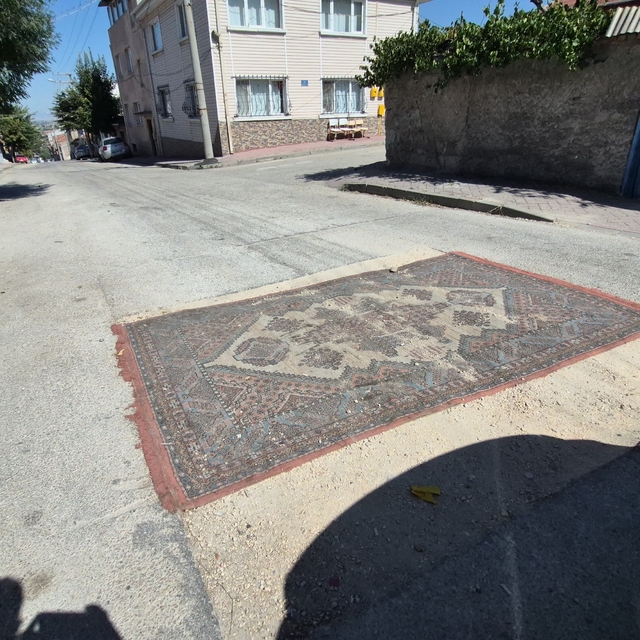 Yoldaki çukuru halıyla kapattılar
Erenköy Mahallesi sakinleri bozuk yollara...
