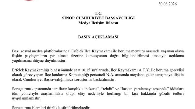 Erfelek'te kaymakam ile koruması arasındaki tartışmaya soruşturma