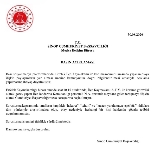 Erfelek'te kaymakam ile koruması arasındaki tartışmaya soruşturma