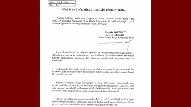 MHP'li Ersoy, ERÜ ve hastanelerindeki personel ihtiyacını meclis gündemine taşıdı