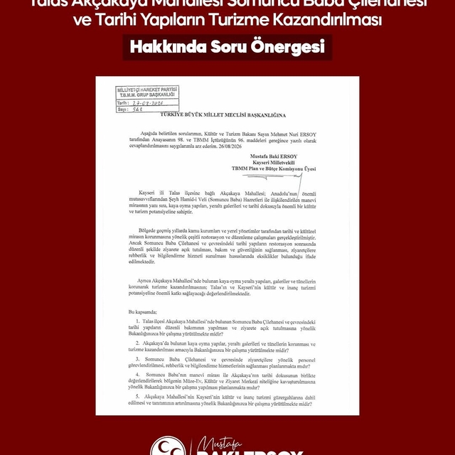 Baki Ersoy, Akçakaya'nın tarihi ve manevi mirasını TBMM gündemine taşıdı