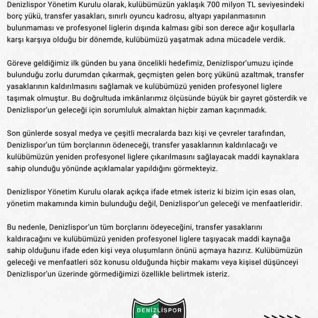 Denizlispor yönetiminden istifa kararı