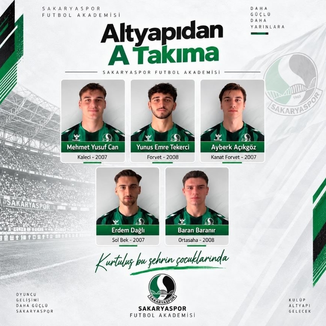 Sakaryaspor altyapısından 5 genç oyuncu A takıma yükseldi