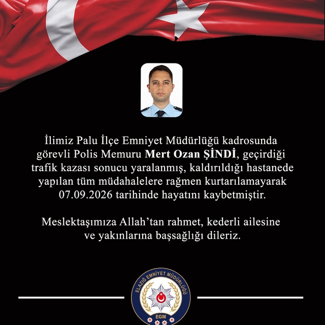 Elazığ'da trafik kazasında yaralanan polis memuru, yaşamını yitirdi