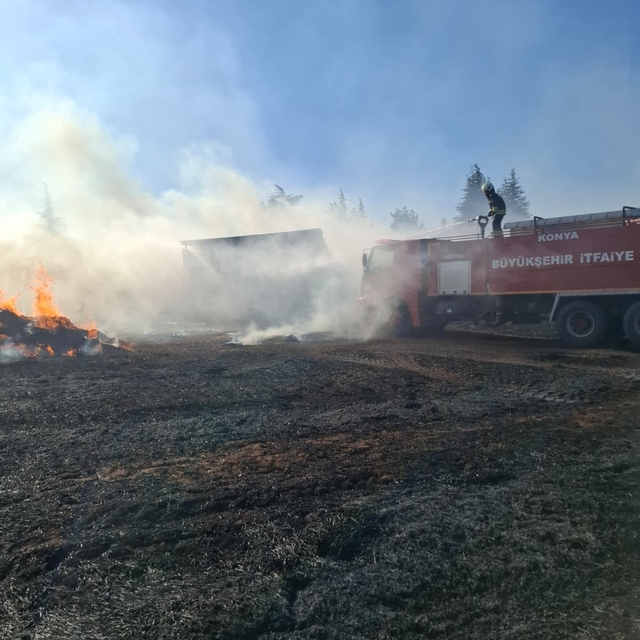 Beyşehir ve Hüyük'te çıkan anız yangınları paniğe neden oldu
