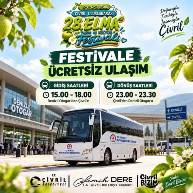 Denizli'den Çivril Elma Festivaline ücretsiz ulaşım sağlanacak