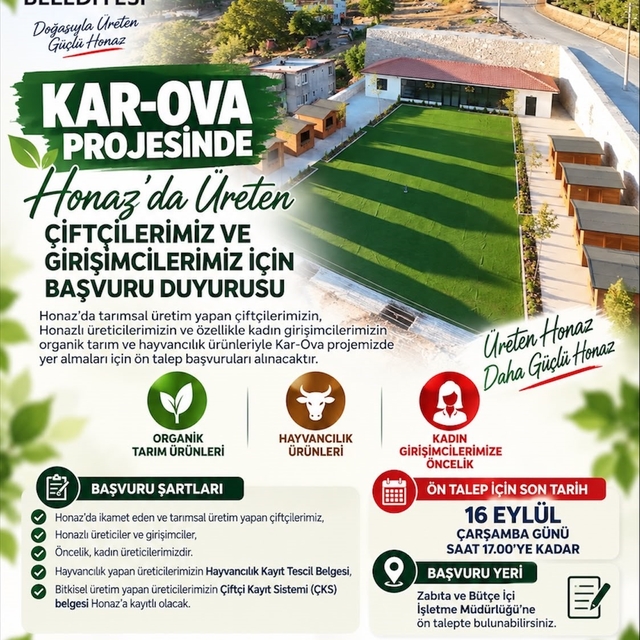 Honaz'da Kar-Ova Projesi için başvurular başladı