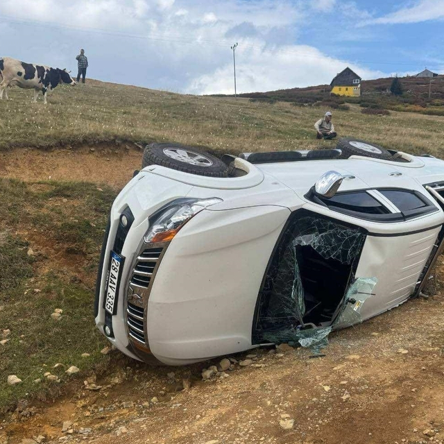 Giresun'da geri manevra yaparken devrilen kamyonetteki 4 kişi yaralandı