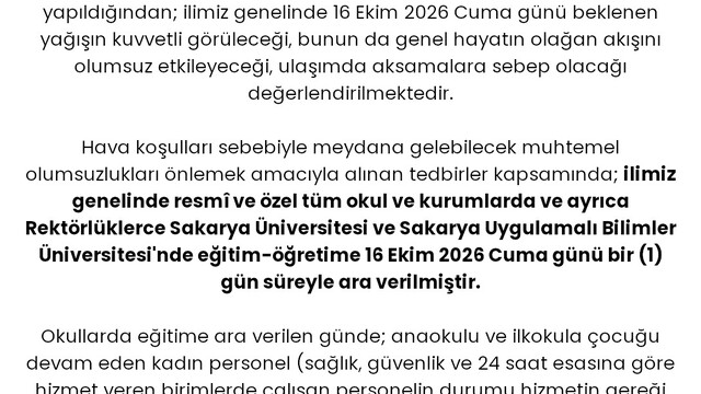 Sel eğitimi yine engelledi, Sakarya'da okullar bir gün daha tatil edildi