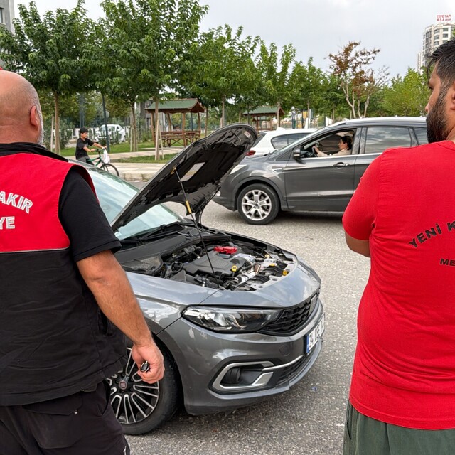 Diyarbakır'da otomobilin kaputuna giren yılanı vatandaşlar çıkardı