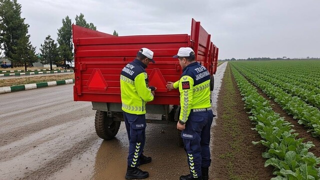 Muş'ta traktör römorklarına reflektör takıldı
