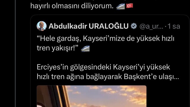 Başkan Büyükkılıç'tan hızlı tren teşekkürü
