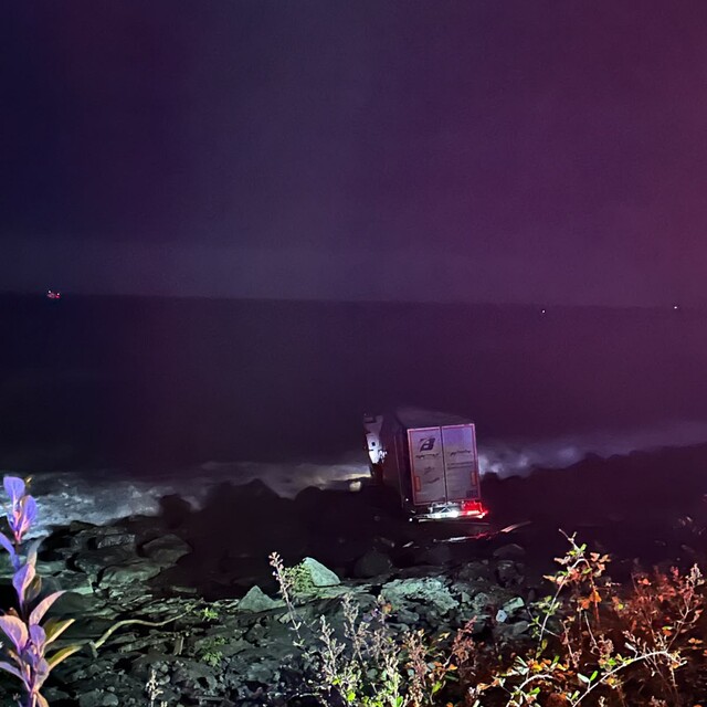 Artvin'de kontrolden çıkan TIR, deniz kenarındaki kayalıklara takıldı