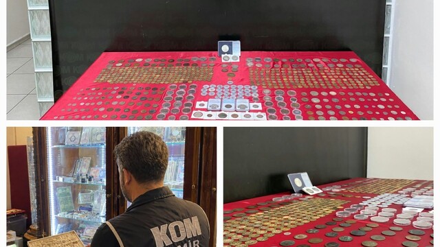 İzmir'de iş yerinde yüzlerce sikke ele geçirildi