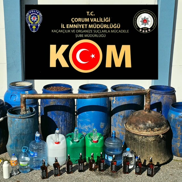 Çorum'da kaçak içki üreten 2 şüpheli yakalandı
