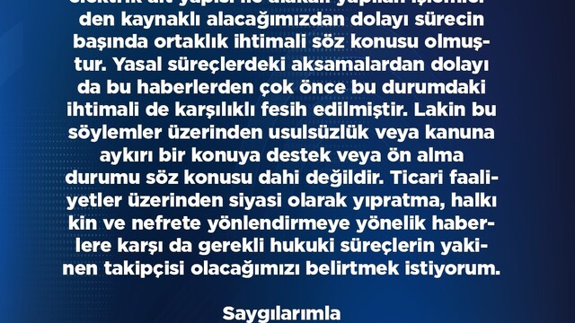 Başkan Okandan: "Bahsi geçen işletmeyle alakalı hiç bir zaman resmi bir ortaklığım olmamıştır"