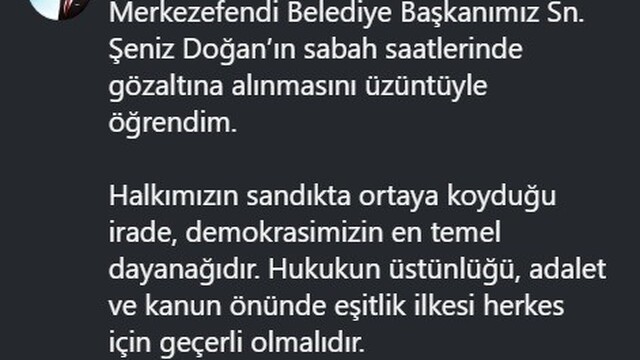 Başkan Dere'den Şeniz Doğan'ın gözaltına alınmasına tepki