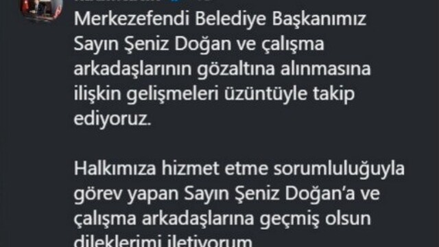 Başkan Tatık; "Göz altılara ilişkin gelişmeleri üzüntüyle takip ediyoruz"