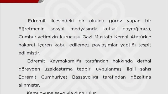 Türk bayrağına ve Atatürk'e hakaret içerikli paylaşımda bulunan öğretmen gözaltına alındı