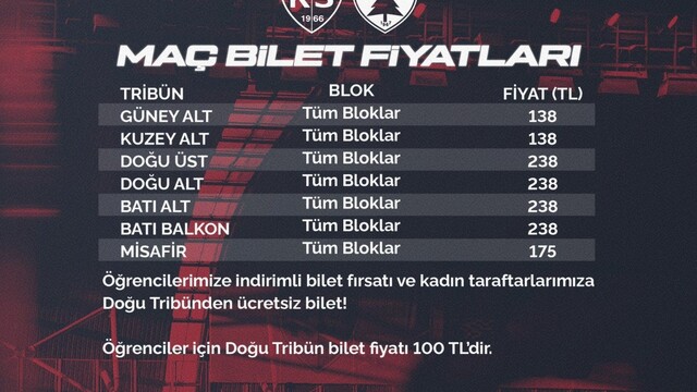 Kayserispor-Muğlaspor maçının bilet fiyatları belli oldu