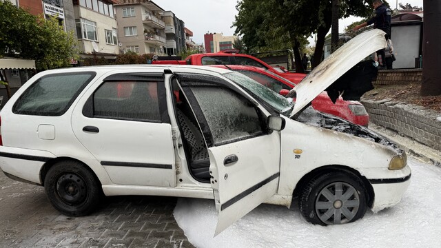 Aydın'da yanan otomobilin söndürülme anı aksiyon kamerasıyla görüntülendi